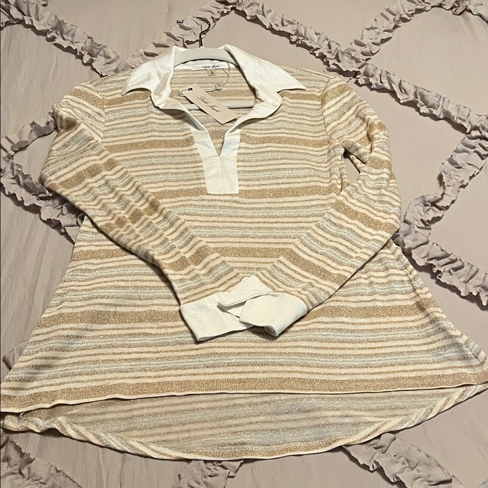 Laila Jayde/women’s NWT Gold, Silver &Cream Striped Top Size S